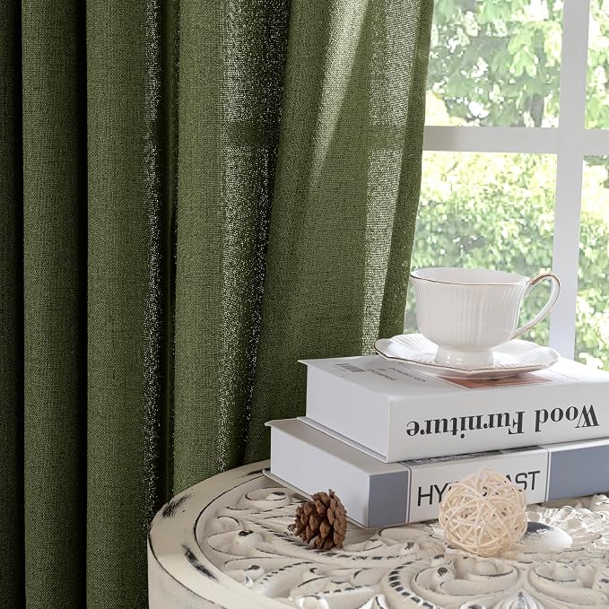 YoungsTex Olive Green Linen Curtains 63 Inch Length - Image 8