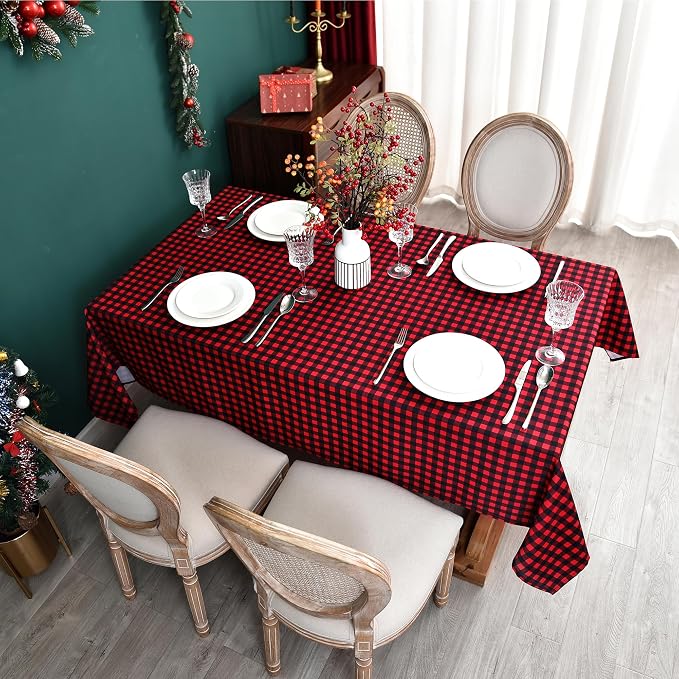 Red Waterproof Plaid Christmas Tablecloth Fabric - Image 8
