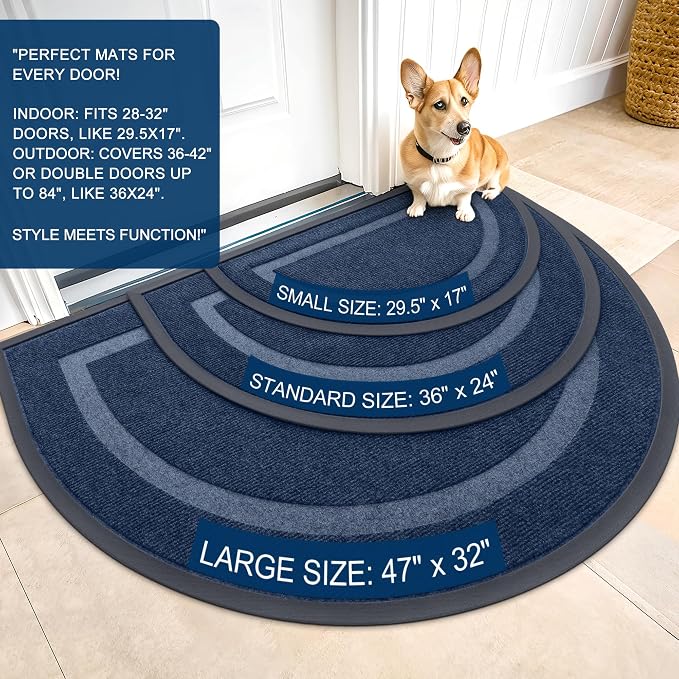 OLANLY Half Circle Door Mat Indoor Outdoor Entrance Welcome, Waterproof - Image 2