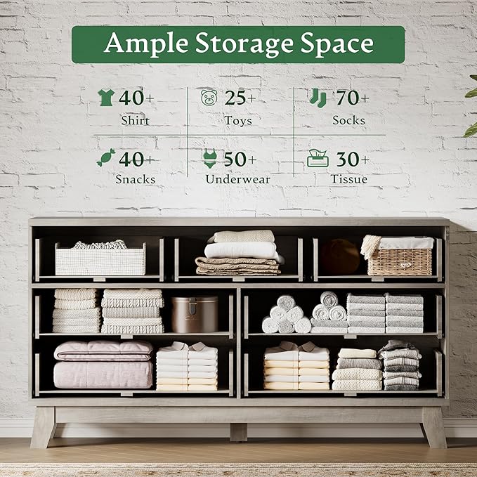 Fluted Dresser with 7 Drawers, Wooden Dresser TV Stand, Wood Closet Clothes - Image 4