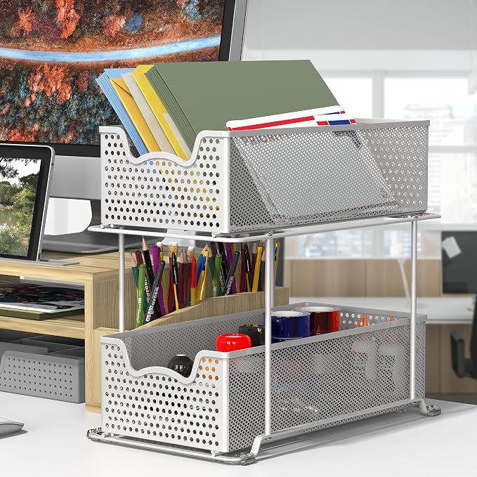 SIMPLE HOUSEWARE 2 Tier Sliding Cabinet Basket Organizer Drawer - Image 5