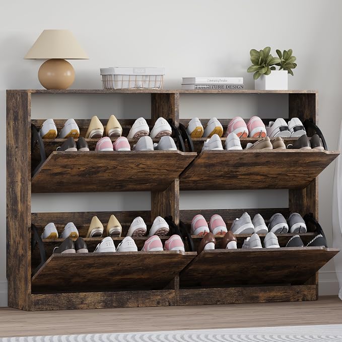 Shoe Cabinet with 4 Flip Drawers, Narrow Hidden Shoe Storage Cabinet, Slim by BORNOON