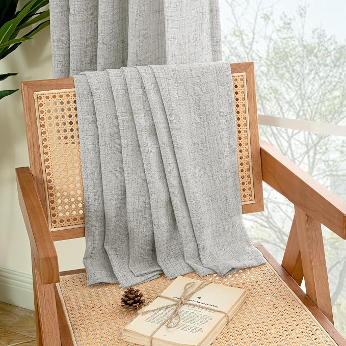 YoungsTex Light Grey Linen Curtains 63 Inch Length 2 Panels - Image 9