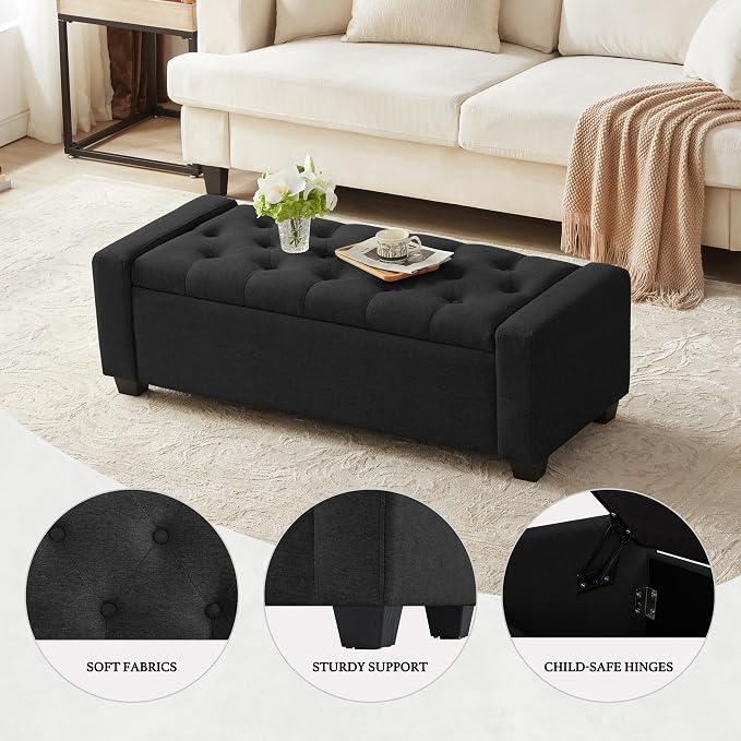 48" Ottoman with Storage, Upholstered Entryway Bench with Seating - Image 6