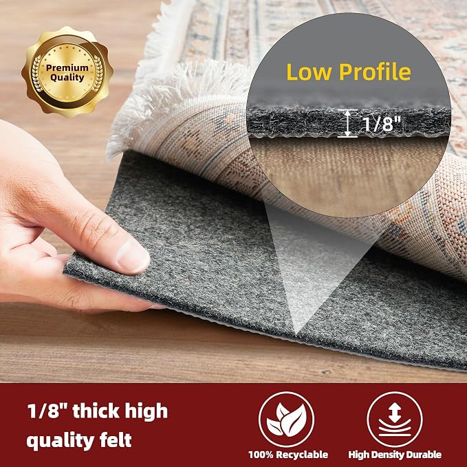 BAGAIL Felt and Natural Rubber Backing Rug Pads 1/8” Thick, 2 x 10 Ft Non Slip - Image 3
