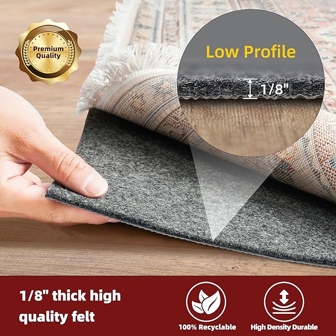 BAGAIL Felt and Natural Rubber Backing Rug Pads 1/8” Thick, 2 x 8 Ft Non Slip - Image 3