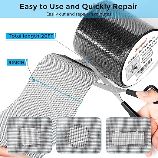 Black Window Screen Repair Tape, 3IN x 20FT Screen Repair Kit - Image 6