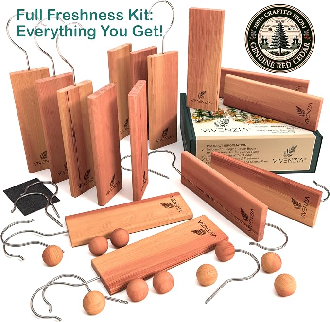 Cedar Blocks for Clothes Storage -25 pcs- Hanging Cedar Planks, Natural Closet - Image 2