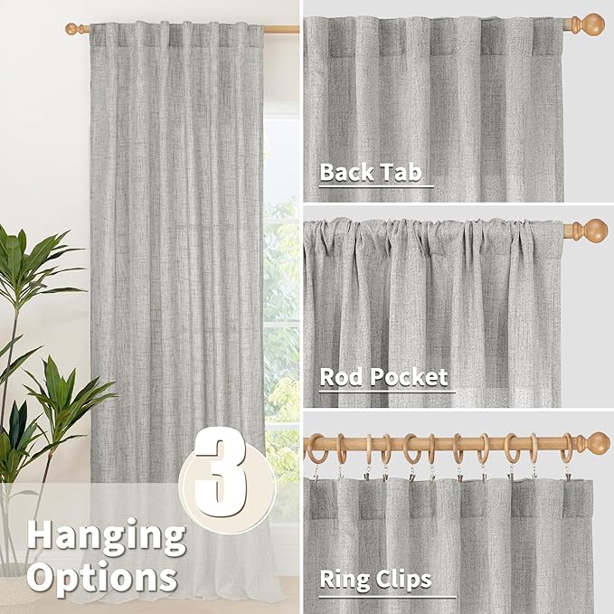 YoungsTex Dark Grey Linen Curtains 78 Inch Length - Image 6