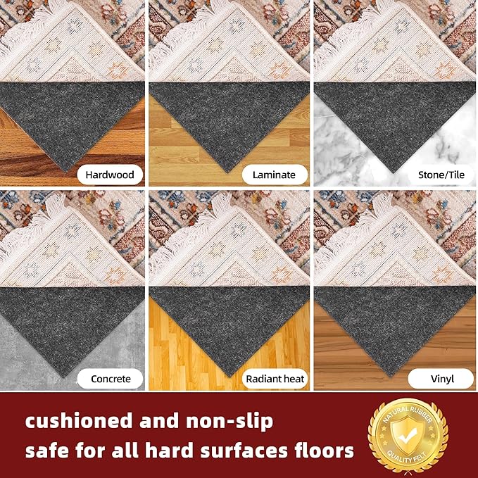 BAGAIL Felt and Natural Rubber Backing Rug Pads 1/8” Thick, 3 x 5 Ft Non Slip - Image 6