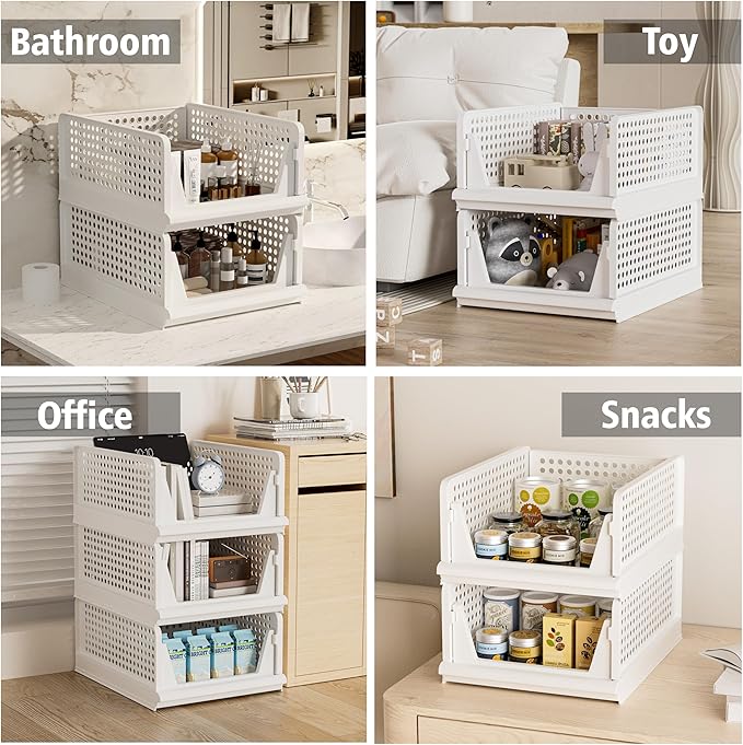 Proarea Stackable Plastic Storage Basket Closet Organizer Bin Foldable Clothes - Image 6
