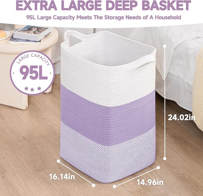 CLHMILY&Z 95L Laundry Basket Rectangular Lavender Rope - Image 4