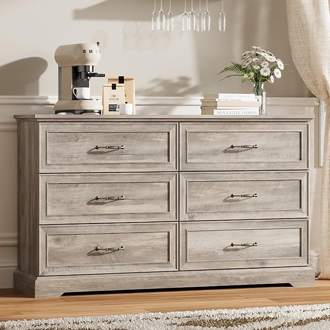6 Drawer Dresser for Bedroom, Rustic Farmhouse Dresser by Thacuok