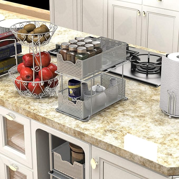 SIMPLE HOUSEWARE 2 Tier Sliding Cabinet Basket Organizer Drawer - Image 6