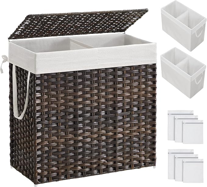 SONGMICS Laundry Hamper with Lid, 130L Clothes Hamper with 2 Removable Liner by SONGMICSbySONGMICSHOME
