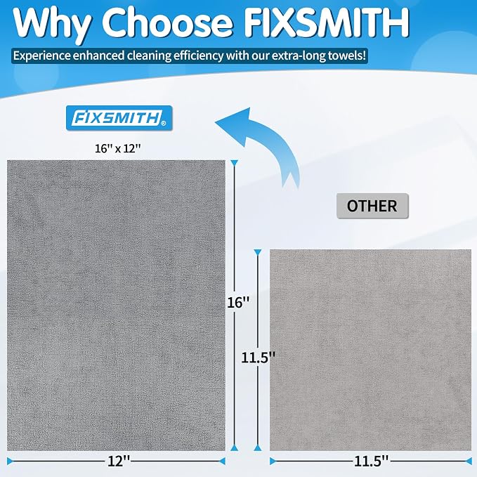 FIXSMITH Grey Microfiber Cleaning Cloth, Reusable Shop Towels, Microfiber Towels - Image 2