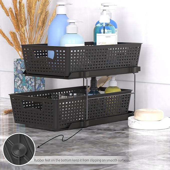 Simple Houseware 2 Tier Bathroom Organizer Tray Pull-Out Sliding - Image 7