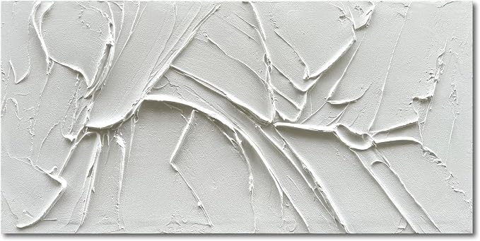 NANKAI Hand-Painted Thick Texture White Minimalist Oil Painting 24x48 Inches by NANKAIOilPaintingArt