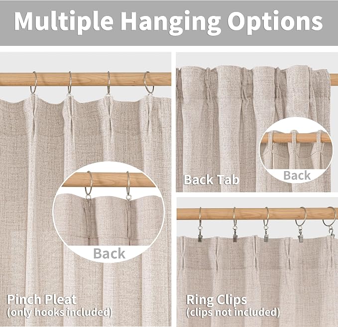 YoungsTex Short Natural Linen Curtains 45 Inch Length 2 Panels Pinch Pleated - Image 5