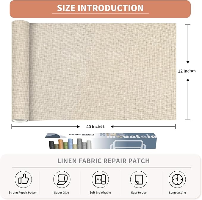 KING MOUNTAIN Coarse Linen Fabric Patches, Self-Adhesive, 12x40 Inch, - Image 2