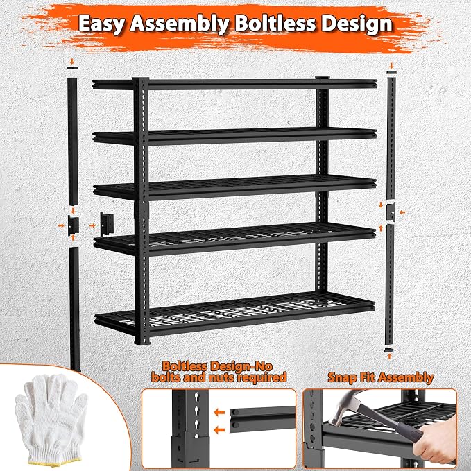Storage Shelves Heavy Duty, 5-tier Adjustable Metal Industrial Utility Shelf - Image 6