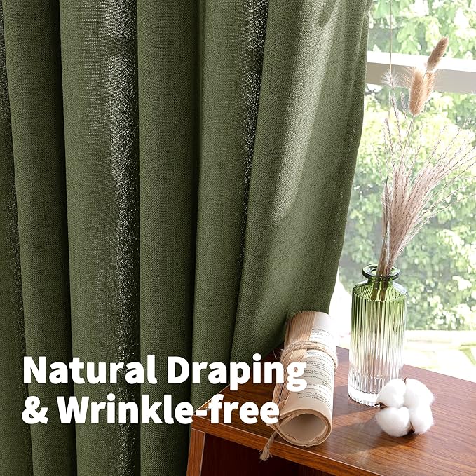 YoungsTex Olive Green Linen Curtains 80 Inch Length - Image 5
