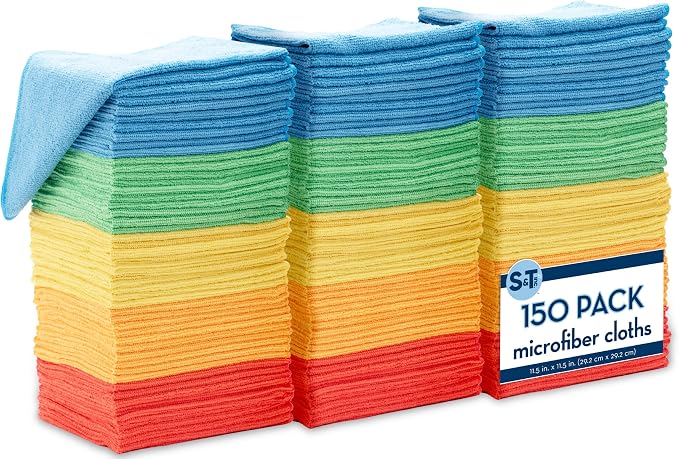 S&T INC. 150 Pack Microfiber Cleaning Cloth, Bulk Towels by STINC