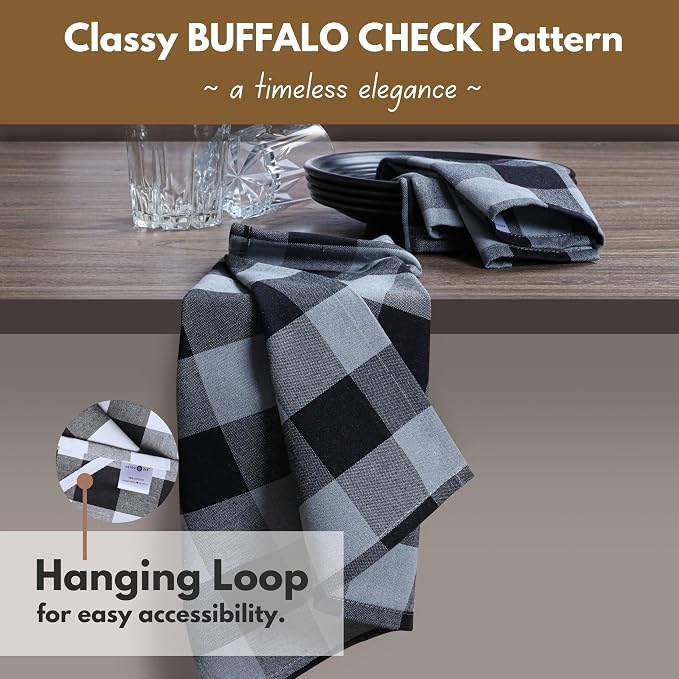 Native Fab 12 Pack Buffalo Check Kitchen Dish Towels, Washable 16"x26" - Image 5