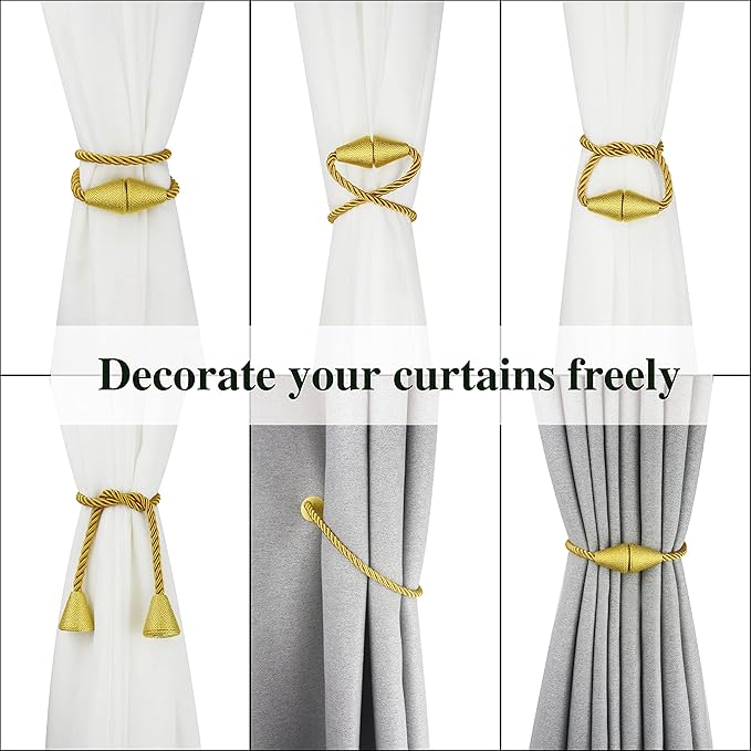 2 Pack Magnetic Curtain Tiebacks Rope Modern Handmade Curtain Tie Backs - Image 5