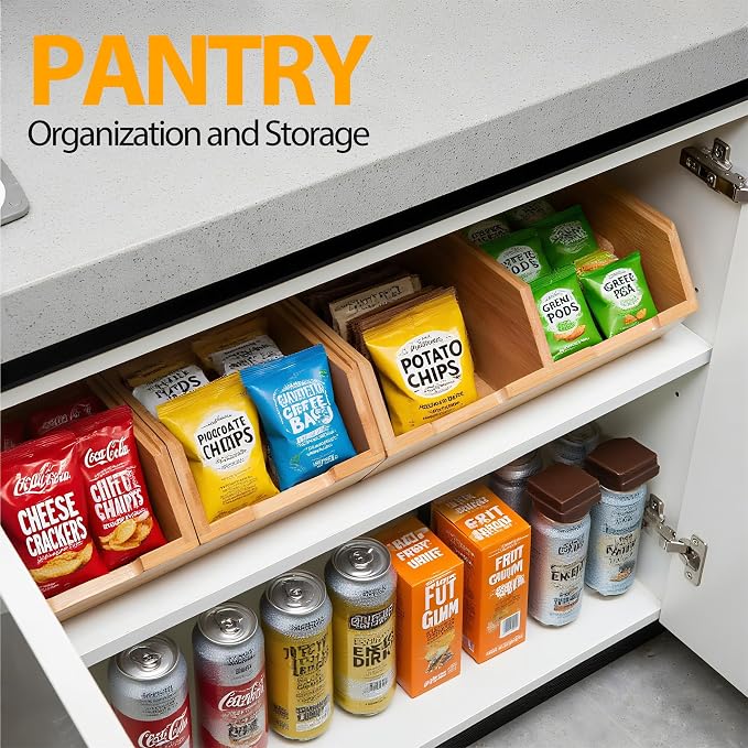 Pantry Storage Bins 3-Pack, Stackable Bamboo Containers - Image 6