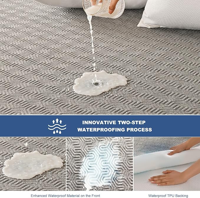 GRT Queen Mattress Protector Waterproof, Breathable Bamboo Charcoal Fiber - Image 2